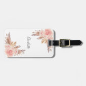 Étiquette À Bagage Pampas herbe rose or fleuri blanc nom (Devant horizontal)