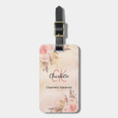 Étiquette À Bagage Pampas herbe rose or fleurs boho nom (Devant Vertical)