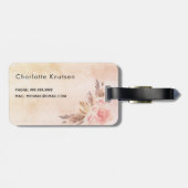 Étiquette À Bagage Pampas herbe rose or fleurs boho nom (Dos horizontal)