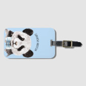 Étiquette À Bagage Panda Aquarelle Moderne Avec Nom Et Bleu Pastel (Devant Horizontal)