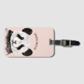 Étiquette À Bagage Panda Aquarelle Moderne Avec Nom Et Rose Pastel (Devant Horizontal)