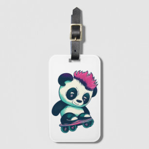Étiquette À Bagage Panda bébé mignonne avec mohawk   Panda de patin