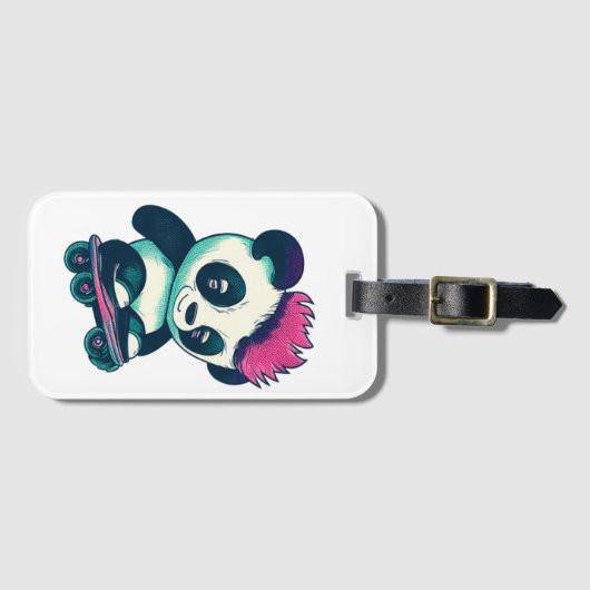 Étiquette À Bagage Panda bébé mignonne avec mohawk | Panda de patinag (Devant Horizontal)