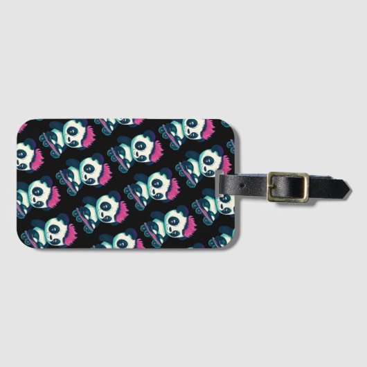 Étiquette À Bagage Panda bébé mignonne avec mohawk | Panda de patinag (Devant Horizontal)