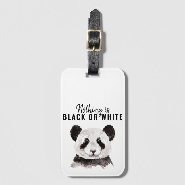 Étiquette À Bagage Panda Noir Et Blanc Moderne Et Amusant Avec Citati (Devant Vertical)
