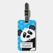 Étiquette À Bagage Panda Ours Bleu Enfants Mignonne Animal (Devant Vertical)