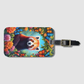 Étiquette À Bagage Panda Rouge Parmi Les Fleurs (Devant Horizontal)