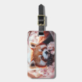 Étiquette À Bagage Panda Rouge Parmi Les Fleurs De Cerisiers (Devant Vertical)