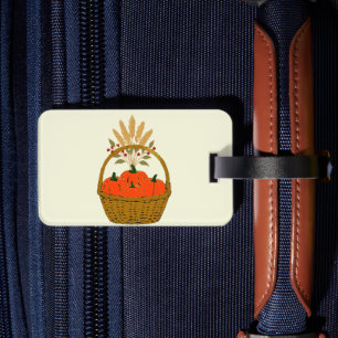 Étiquette À Bagage ✈️Panier de Citrouilles et Blé d'Automne