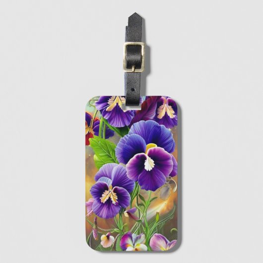 Étiquette À Bagage Pansies violettes -AI ART (Devant Vertical)