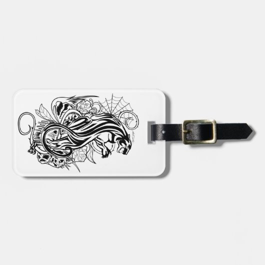 Étiquette À Bagage Panthère - Noir & Blanc (Devant horizontal)