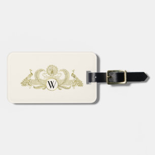 Étiquette À Bagage Paons vintage monogramme or faux ivoire BG