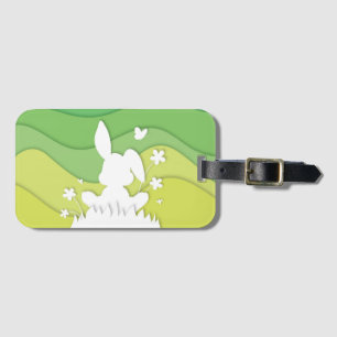 Étiquette À Bagage Papier lapin de Pâques coupé vert nature printemps