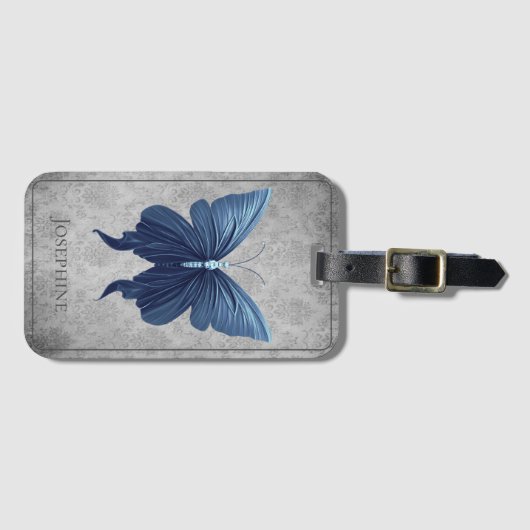 Étiquette À Bagage Papillon à bijoux bleu (Devant Horizontal)