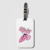 Étiquette À Bagage Papillon à fleurs avec Sakura rose (Devant Vertical)
