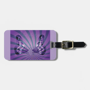 Étiquette À Bagage Papillon Abstrait Violet avec des Ailes Radiantes