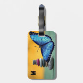 Étiquette À Bagage Papillon bleu Morpho Monogramme Lettre de nom (Dos Vertical)