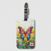 Étiquette À Bagage Papillon Bleu Orange ailes (Devant Vertical)