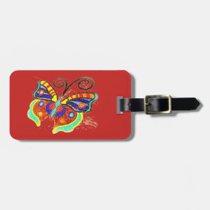 Étiquette À Bagage papillon coloré motif Thunder_Cove rose
