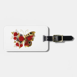 Étiquette À Bagage Papillon de fleurs rouges aux roses rouges