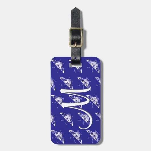Étiquette À Bagage Papillon déco stylisé - bleu cobalt (Devant Vertical)