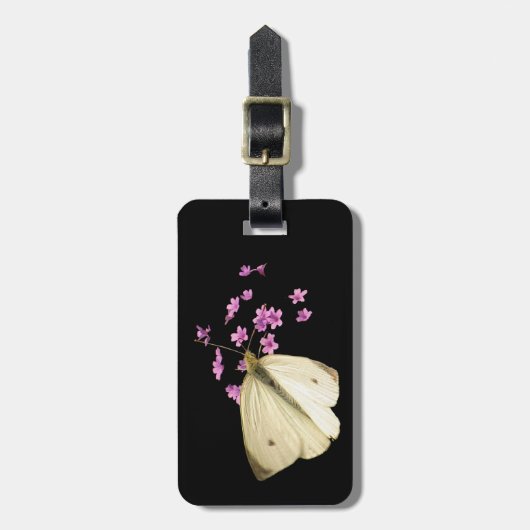 Étiquette À Bagage Papillon et fleurs (Devant Vertical)
