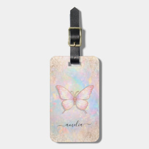 Étiquette À Bagage Papillon Pailleté à Bulles de Luxe Personnalisé Lu