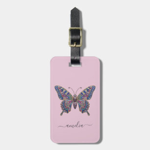 Étiquette À Bagage Papillon Pailleté Brillance Luxueuse Personnalisée