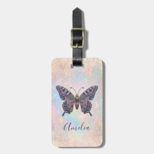 Étiquette À Bagage Papillon Pailleté Pastel Personnalisé Élégant