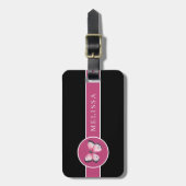 Étiquette À Bagage Papillon personnalisé noir rose blanc (Devant Vertical)