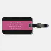 Étiquette À Bagage Papillon personnalisé noir rose blanc (Dos horizontal)