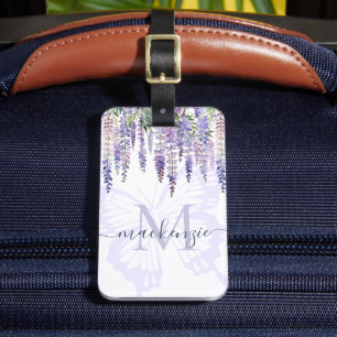 Étiquette À Bagage Papillon romantique & Wisteria Monogramme Nom du s