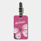 Étiquette À Bagage Papillon rose blanc personnalisé (Devant Vertical)