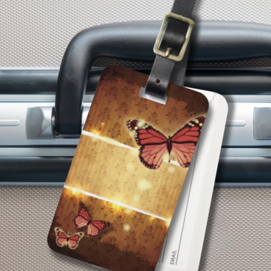 Étiquette À Bagage papillon rouge orangé