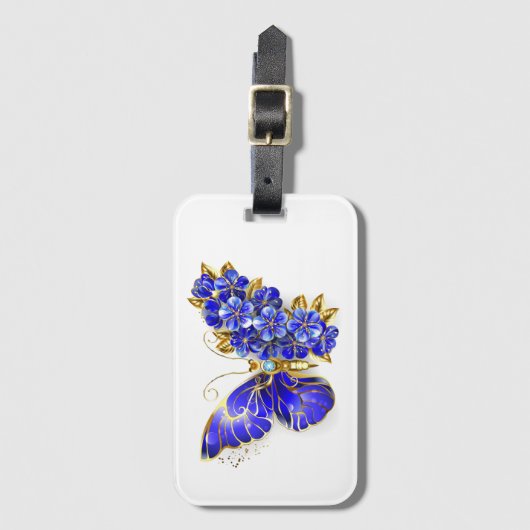 Étiquette À Bagage Papillon saphir à fleurs (Devant Vertical)
