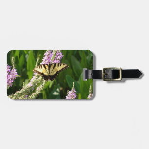 Étiquette À Bagage Papillon Swallowtail sur Fleurs sauvages pourpres