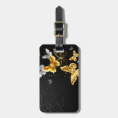 Étiquette À Bagage Papillons d'or et de blanc (Devant Vertical)