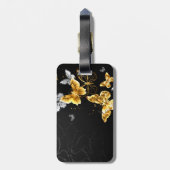 Étiquette À Bagage Papillons d'or et de blanc (Dos Vertical)