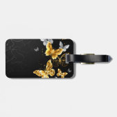 Étiquette À Bagage Papillons d'or et de blanc (Dos horizontal)