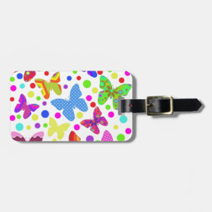 Étiquette À Bagage Papillons et pois colorés