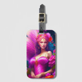 Étiquette À Bagage Papillons Fleur Imaginaire Fuchsia (Devant Vertical)