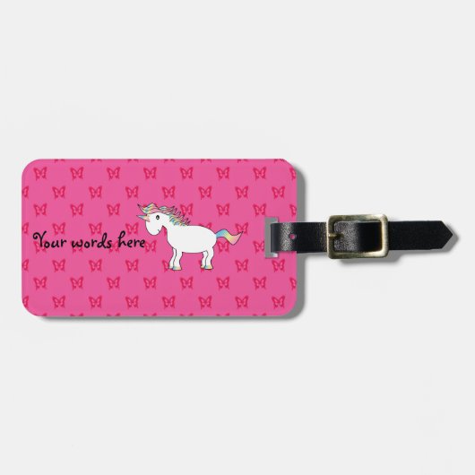 Étiquette À Bagage Papillons mignons de rose de licorne (Devant horizontal)