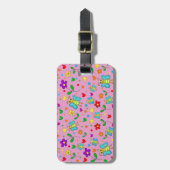 Étiquette À Bagage Papillons mignons et fleurs motif - rose (Devant Vertical)