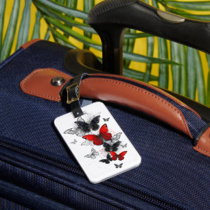 Étiquette À Bagage Papillons noirs et rouges volants
