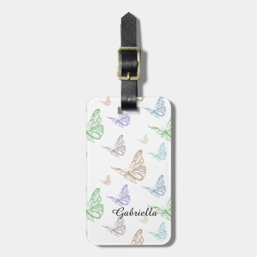 Étiquette À Bagage Papillons Pastel (Devant Vertical)
