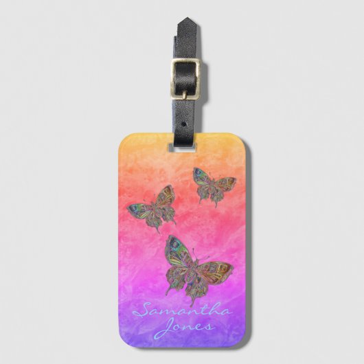 Étiquette À Bagage Papillons Pastel Arc-en-ciel *Personnaliser* (Devant Vertical)