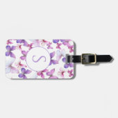 Étiquette À Bagage Papillons rose et violet Monogramme personnalisé (Devant horizontal)