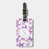 Étiquette À Bagage Papillons rose et violet Monogramme personnalisé (Devant Vertical)