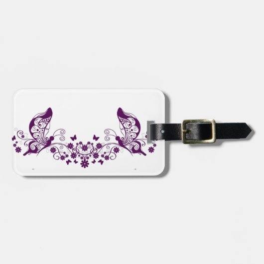 Étiquette À Bagage Papillons violets en fibre (Devant horizontal)