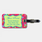 Étiquette À Bagage Papillons Whimsy moderne sur Monogramme rouge pers (Dos horizontal)